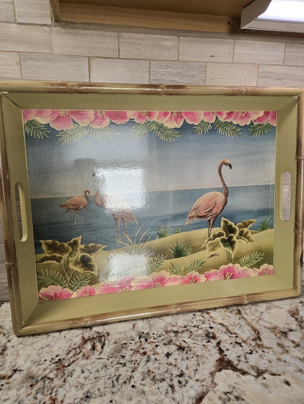 The Cellar Bamboo Flamingo Coastal Serving Tray 19 X 15"